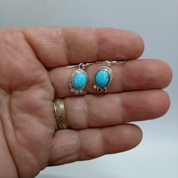Native America Navajo Sterling Silver Turquoise Dangle Earring's By S. McCarthy - Picture 6 of 7